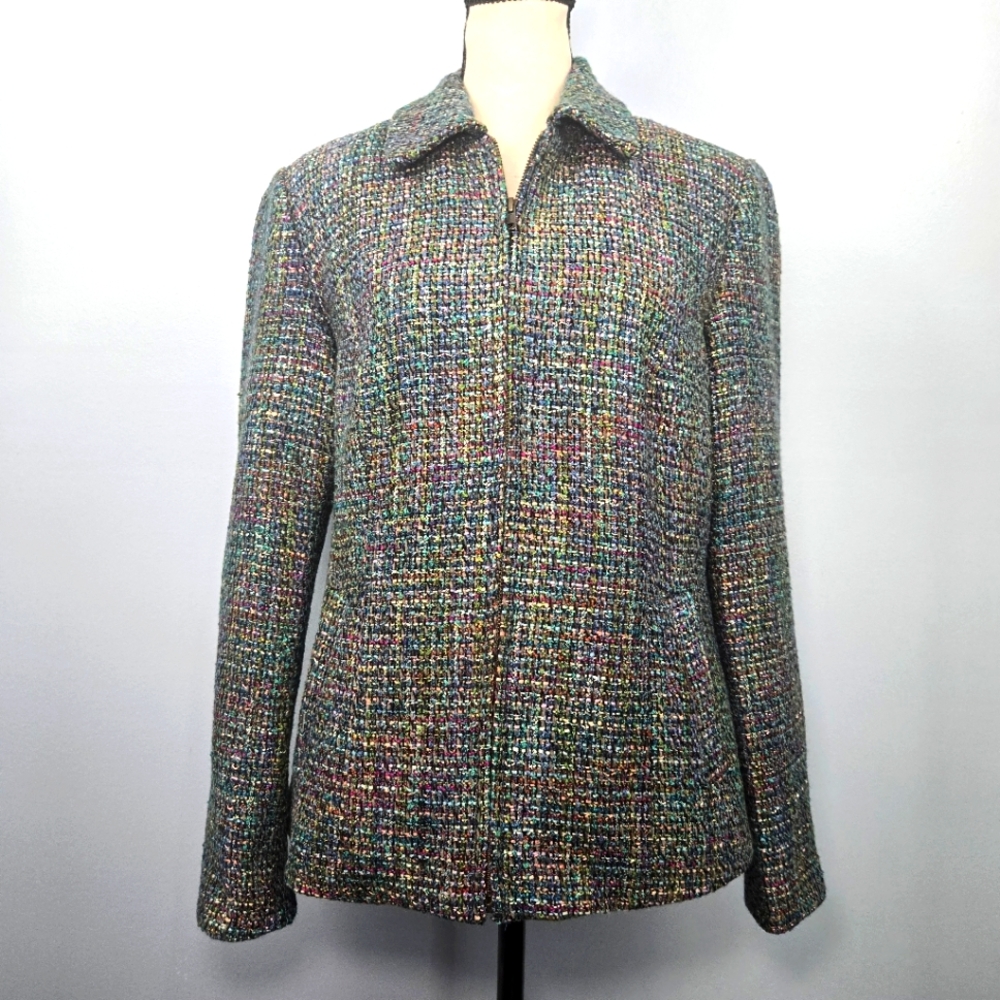 Coldwater Creek Womens Full Zip Multicolored Blazer Jacket Coat Size 4-6